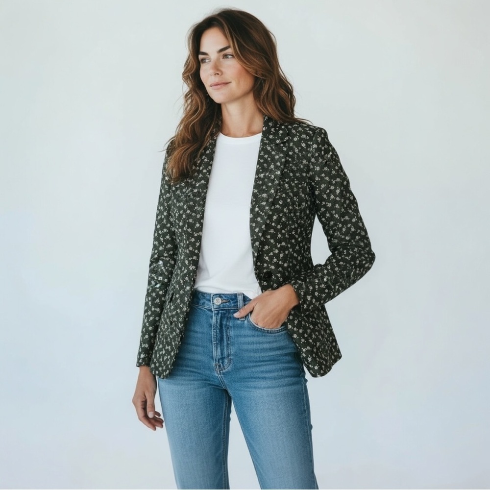 Suistudio – Cameron Jacquard Blazer – Dark Green Floral